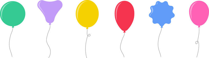 Balloon in flat style. Bunch of balloons for birthday or party. Flying balloon with rope. Flat icon illustration isolated on white background. © Volodymyr2