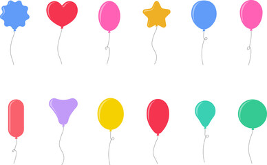 Balloon in flat style. Bunch of balloons for birthday or party. Flying balloon with rope. Flat icon illustration isolated on white background. © Volodymyr2