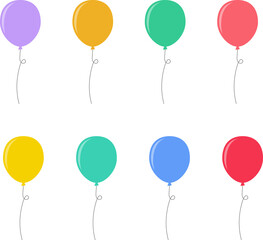 Balloon in flat style. Bunch of balloons for birthday or party. Flying balloon with rope. Flat icon illustration isolated on white background. © Volodymyr2