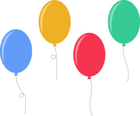 Balloon in flat style. Bunch of balloons for birthday or party. Flying balloon with rope. Flat icon illustration isolated on white background. © Volodymyr2