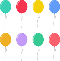 Balloon in flat style. Bunch of balloons for birthday or party. Flying balloon with rope. Flat icon illustration isolated on white background. © Volodymyr2