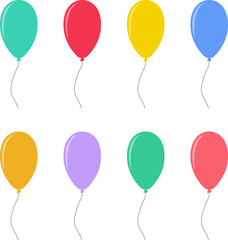 Balloon in flat style. Bunch of balloons for birthday or party. Flying balloon with rope. Flat icon illustration isolated on white background. © Volodymyr2