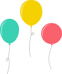 Balloon in flat style. Bunch of balloons for birthday or party. Flying balloon with rope. Flat icon illustration isolated on white background. © Volodymyr2