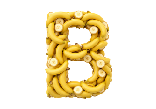 Banana Letter B Fruit Alphabet Food Photography isolated on transparent background - Powered by Adobe