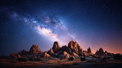 Stunning Milky Way over dramatic desert rock formations, captured in crystal-clear night skies—perfect for astronomy, travel, and nature themes.