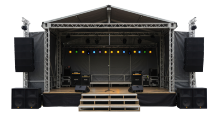 Isolated Outdoor Stage with Lighting and Sound System