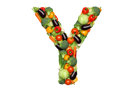 Healthy Veggie Letter Y Fresh Produce Alphabet isolated on transparent background