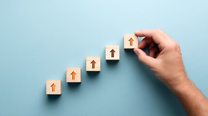 Wooden Blocks Showing Upward Arrows Illustrate Progress Growth and Success in Business