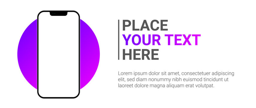 Smartphone mockup with text placeholder and vibrant circle background for mobile app presentation UI UX design banner and marketing template