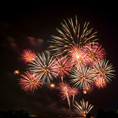 Spectacular Fireworks Display Over Water Photo In The Dark Night Sky