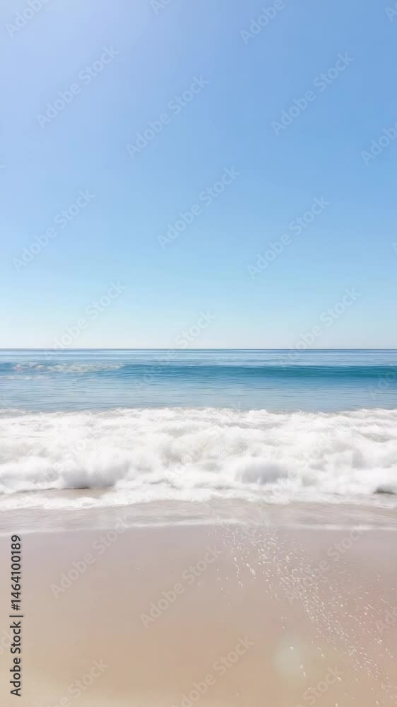 Poster soft waves gently roll onto the sandy shore, creating a serene and peaceful atmosphere under a clear