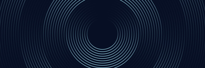 Obraz premium Blue abstract background with glowing circles. Swirl circular lines pattern. Geometric spiral. Twirl element. Modern graphic design. Futuristic technology concept. Vector illustration.