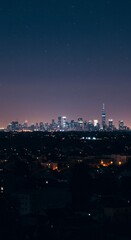 Starry Night Over a Distant Cityscape at Twilight in a Residential Area