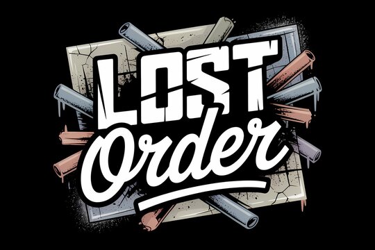 Lost Order graphic illustration on grunge background, broken rules concept