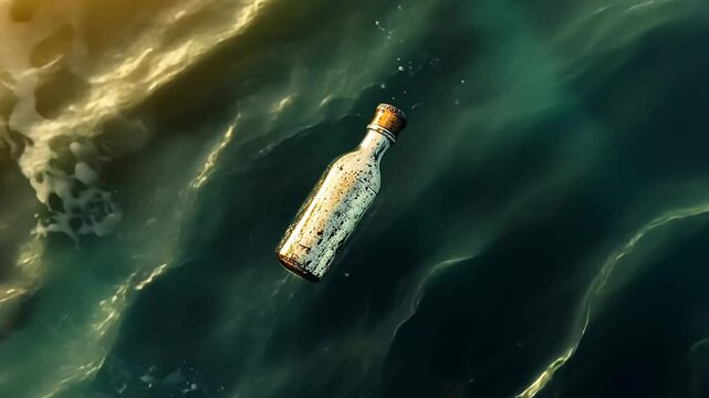 Message in a bottle adrift on the sea