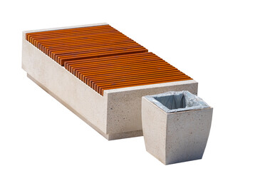 Park Bench and garbage container on white