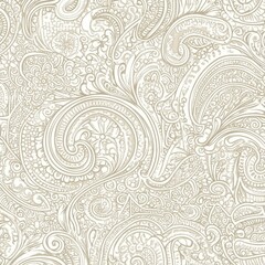 Beige And White Intricate Paisley Pattern Design