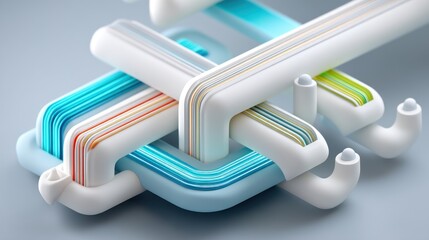 Abstract engineering system diagram with floating white elements