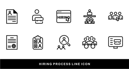 Hiring Process Line Icons. Recruitment, Job Application, Interview, Candidate Selection Vector Set