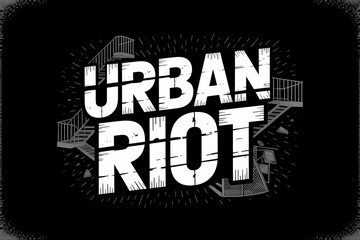 Obraz premium Urban Riot Concept: Bold Typography with Graphic Cityscape Elements
