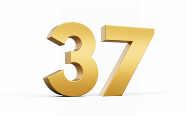 3D Golden number 37 Thirty seven isolated on white background, 3d illustration