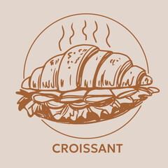 Croissant, vector sketch illustrations, hand drawn