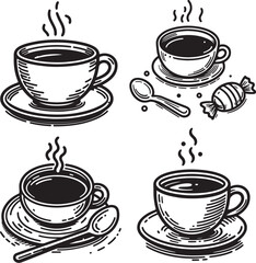 Vector set of 4 different coffee cups. Flat illustration.