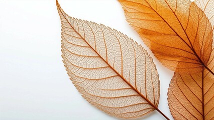 Three translucent leaves with visible veins against a white background, showcasing the beauty of natural textures and intricate details