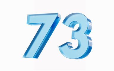 3d Glossy Blue number 73 Seventy three isolated on white background. 3d illustration