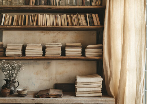 Artisan workshop interior with reclaimed shelving and tools for a rustic and hands-on creative environment