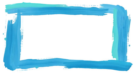 Blue Watercolor Brush Stroke Frame PNG on Transparent Background,Rectangle Border Template Overlay,Texture Graphic