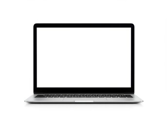 Open laptop with blank white screen isolated on white background, ideal for showcasing website design or application