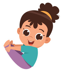 Cartoon Girl Doing Boat Pose Stretch