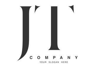 JT logo design. Initial letter j and t serif font style. Creative classic company name typography. Trendy logotype or identity.