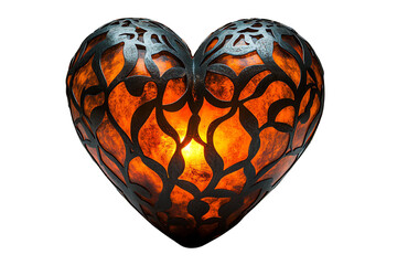 A beautifully crafted heart-shaped lantern emits a warm glow, perfect for creating a cozy ambiance in any setting.