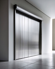 Obraz premium Closed rolling shop door on downtown retail facade showing metal texture and industrial styling for commercial exterior presentation Wallpaper Background Exterior Design