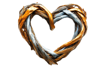 A decorative heart made of entwined natural materials symbolizing love and unity, perfect for artistic and romantic themes.