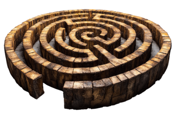 A detailed wooden maze, showcasing intricate design and craftsmanship, inviting exploration and curiosity.