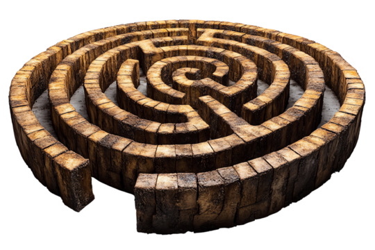 A detailed wooden maze, showcasing intricate design and craftsmanship, inviting exploration and curiosity.