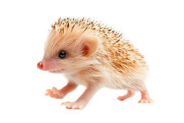 Adorable young hedgehog with spiky fur exploring its surroundings.