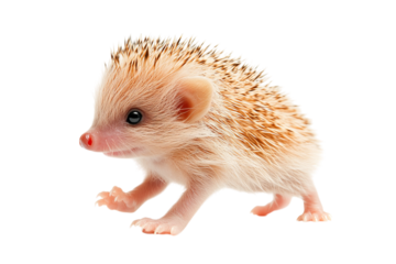 Adorable young hedgehog with spiky fur exploring its surroundings.