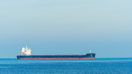 oil tanker of russia shadow fleet used for transportation oil in blue sea. Transport for petroleum...