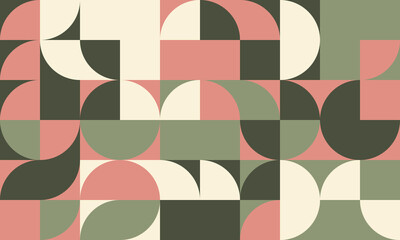Abstract geometric pattern with muted pink, green, and cream hues.  Modern, minimalist design featuring semicircles and squares, ideal for backgrounds, website banners, or textile prints.