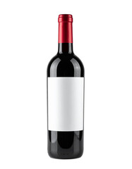 Elegant wine bottle with blank label on transparent background