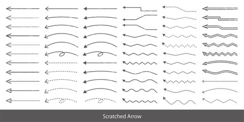 掠れた矢印のイラスト素材セット ベクター 白背景 シンプル モノクロ