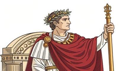 Obraz premium Roman Emperor Portrait with Regal Attire and Crown of Laurel Leaves