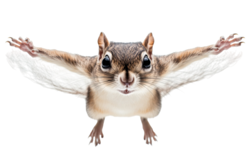 A cheerful chipmunk with outstretched arms against a white background.