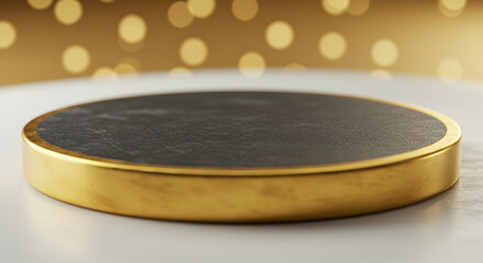 Obraz premium Elegant Round Display Platform with Gold Trim on White Surface