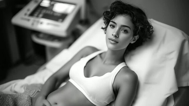 Patient on Exam Table for Ultrasound in Quiet Morning Setting
