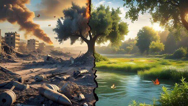 two worlds, peace or war , tree devided into peace and anmity